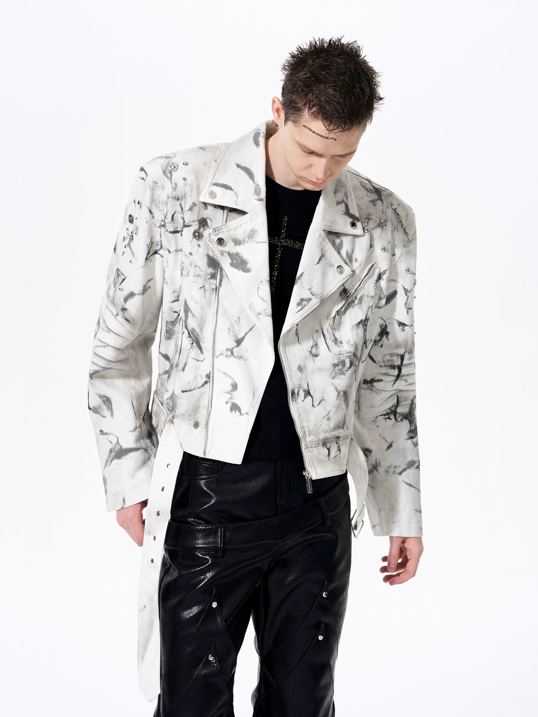 Marble Storm Cropped Moto Jacket