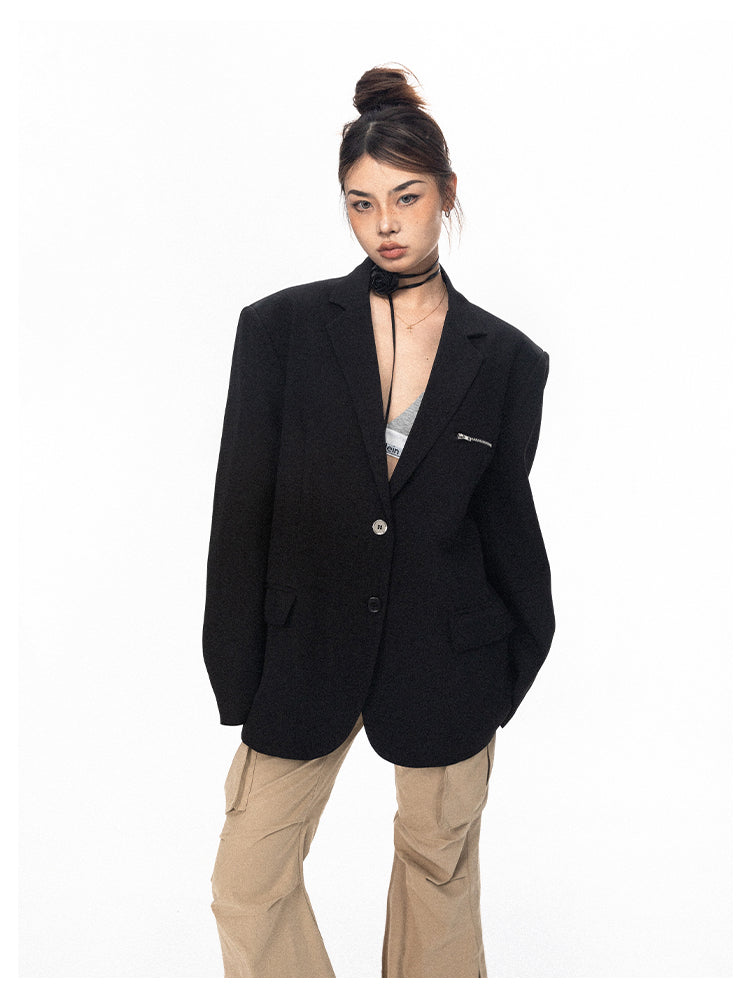 Zipper Pocket Design Suit Jacket - chiclara