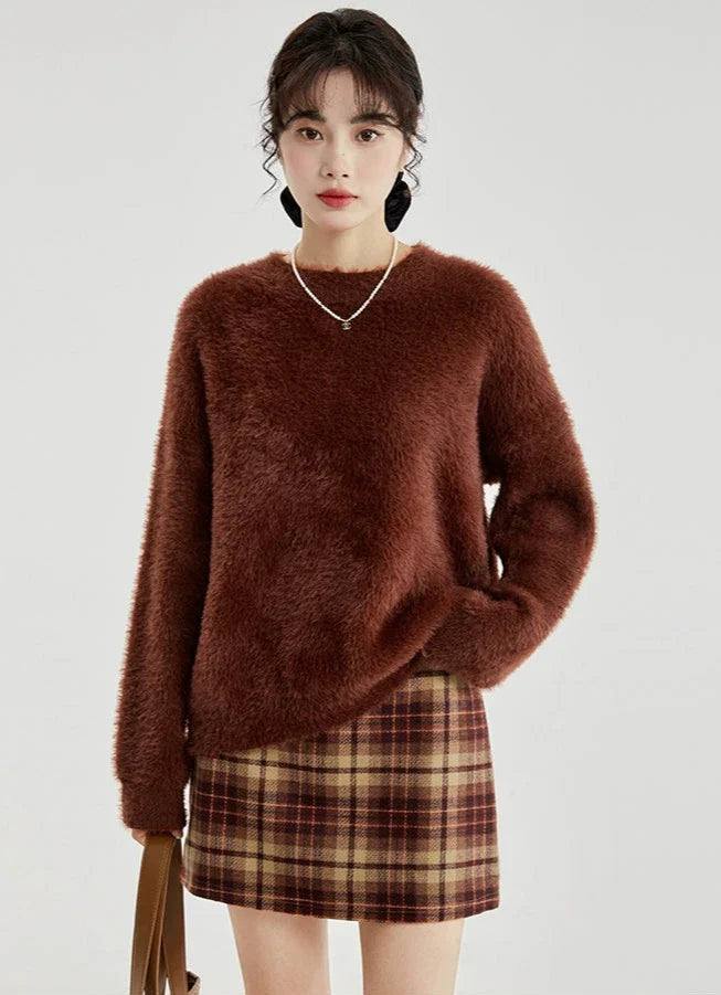 Fuzzy Round Neck Sweater