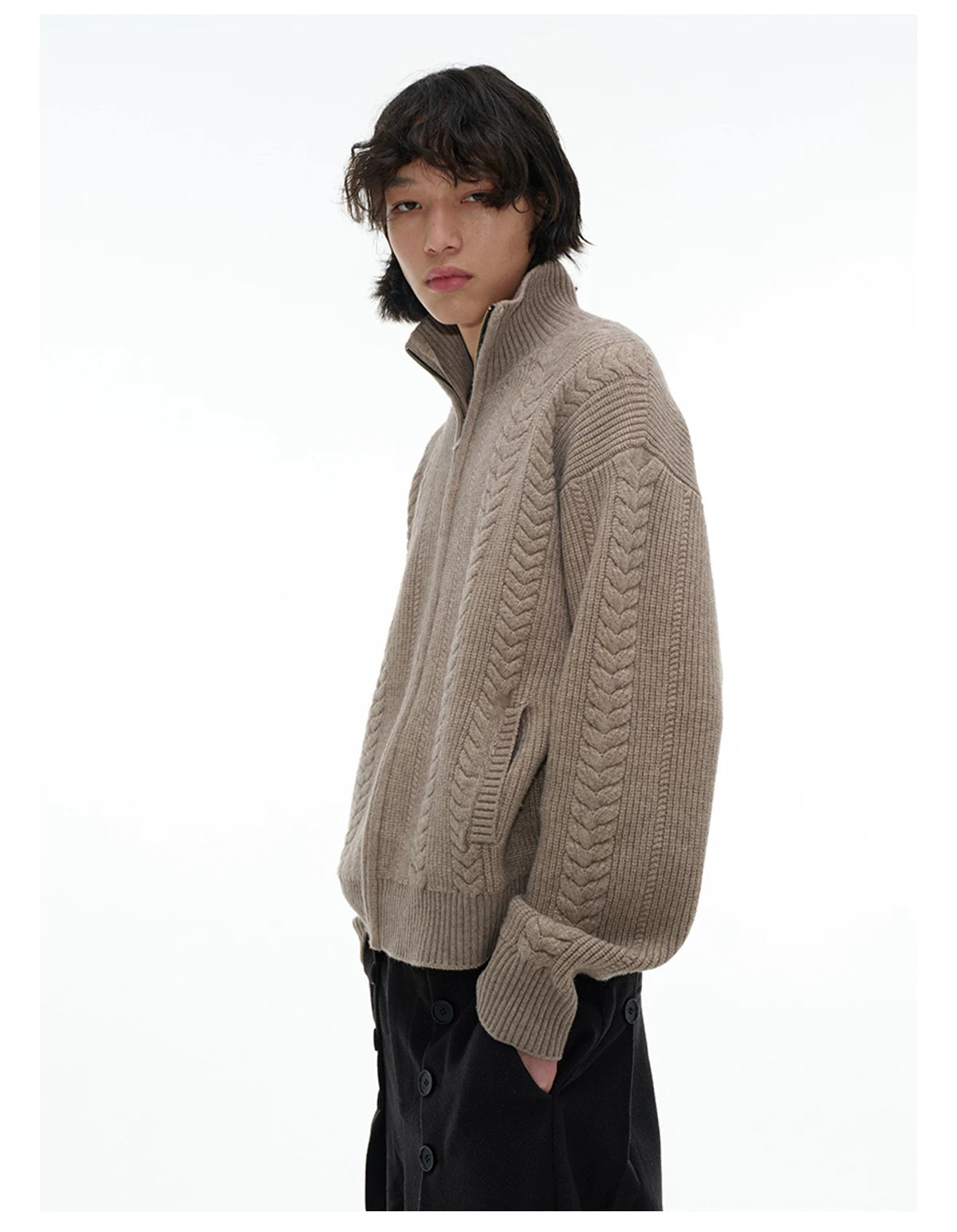 Cozy Cable Zip-Up Wheat Cardigan