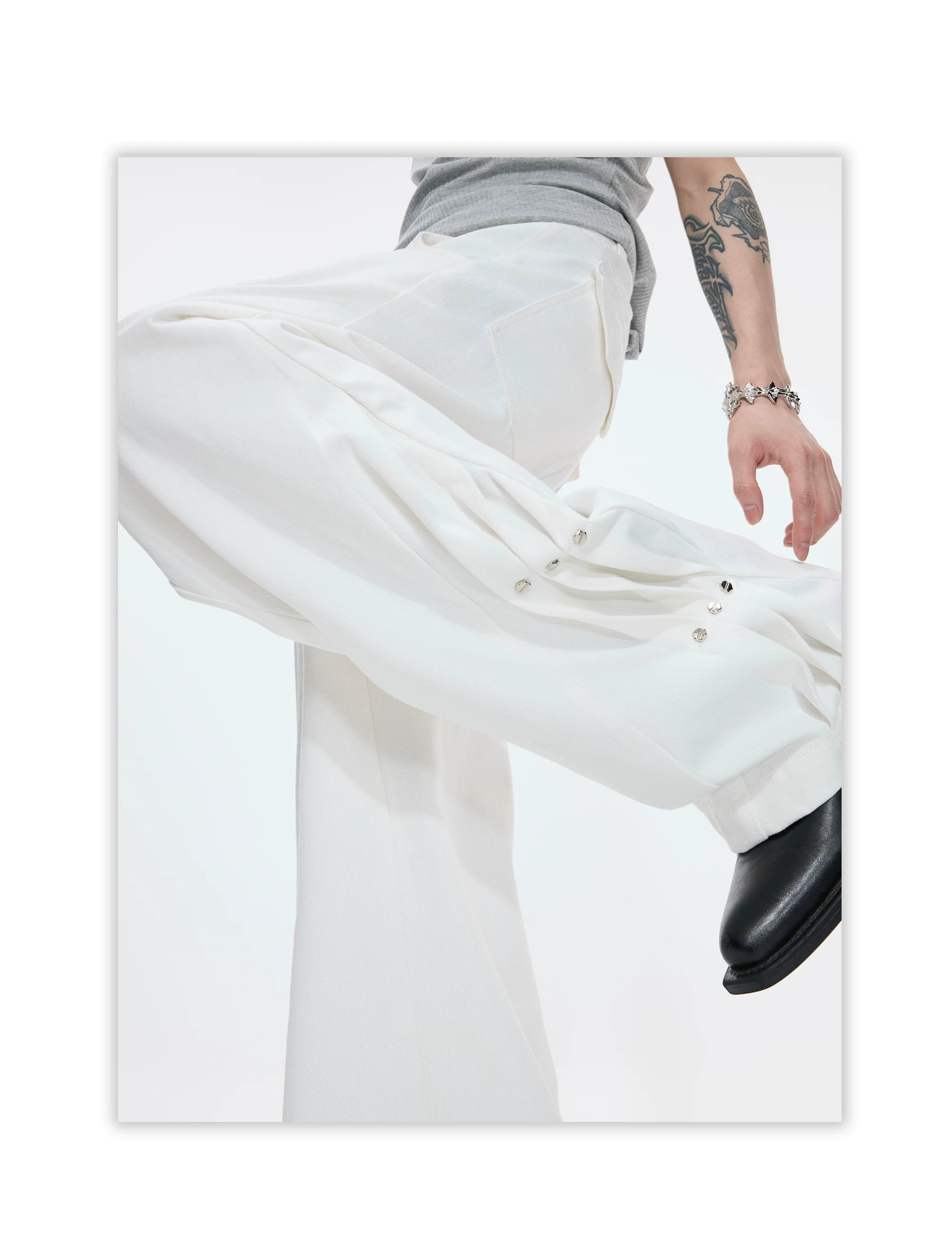 Snap Detail Draped Wide Leg Pants