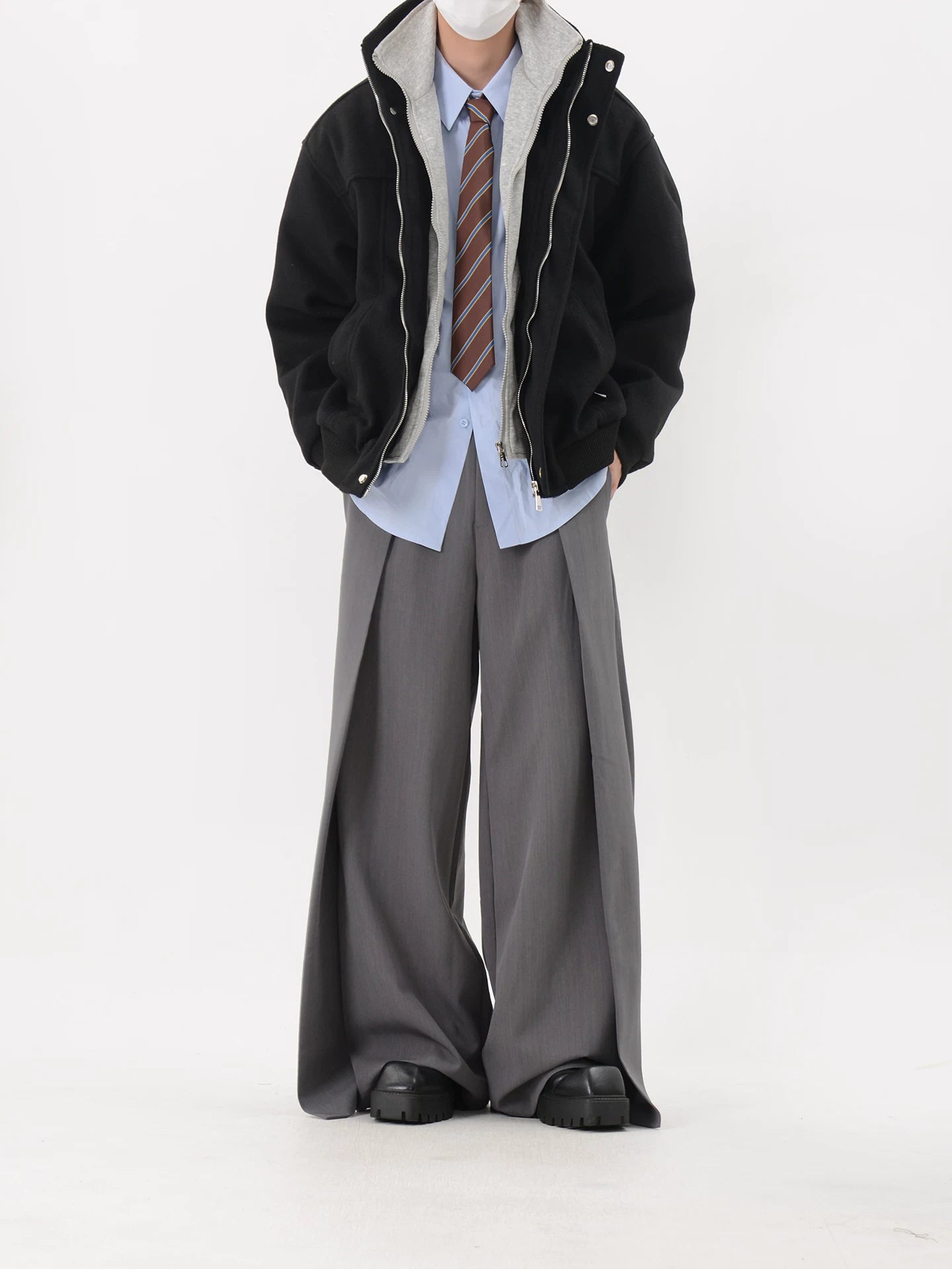 Oversized Stand-Collar Wool Bomber Jacket