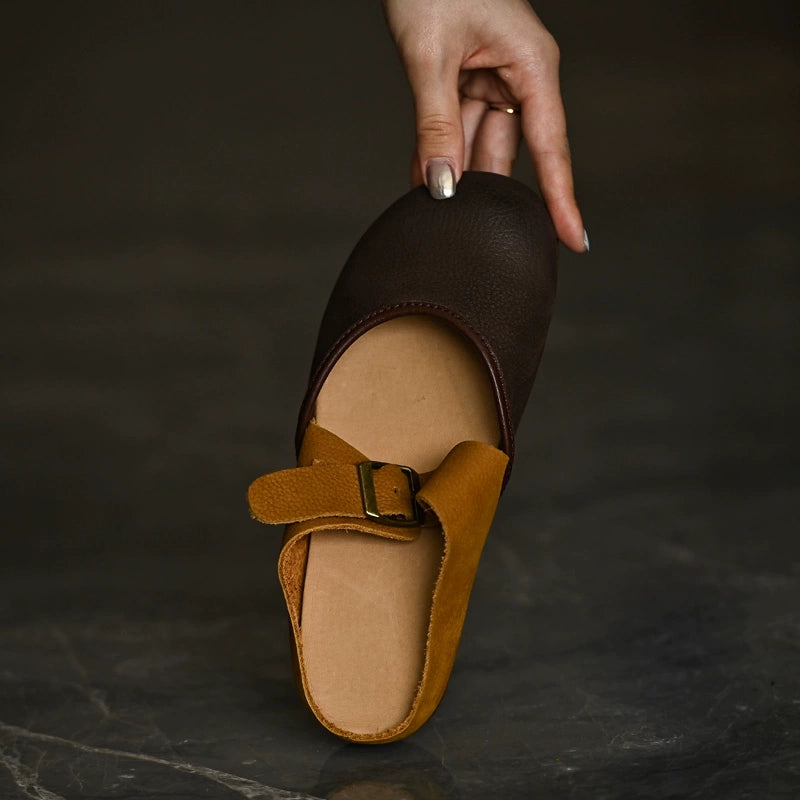 Two-Tone Leather Mary Jane Flats