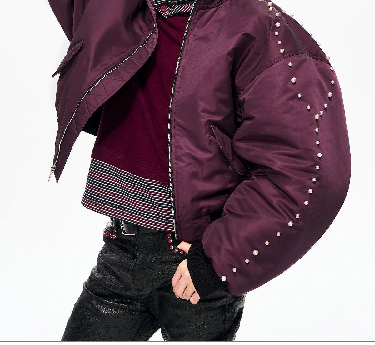 Plum Nova Studded Bomber Jacket