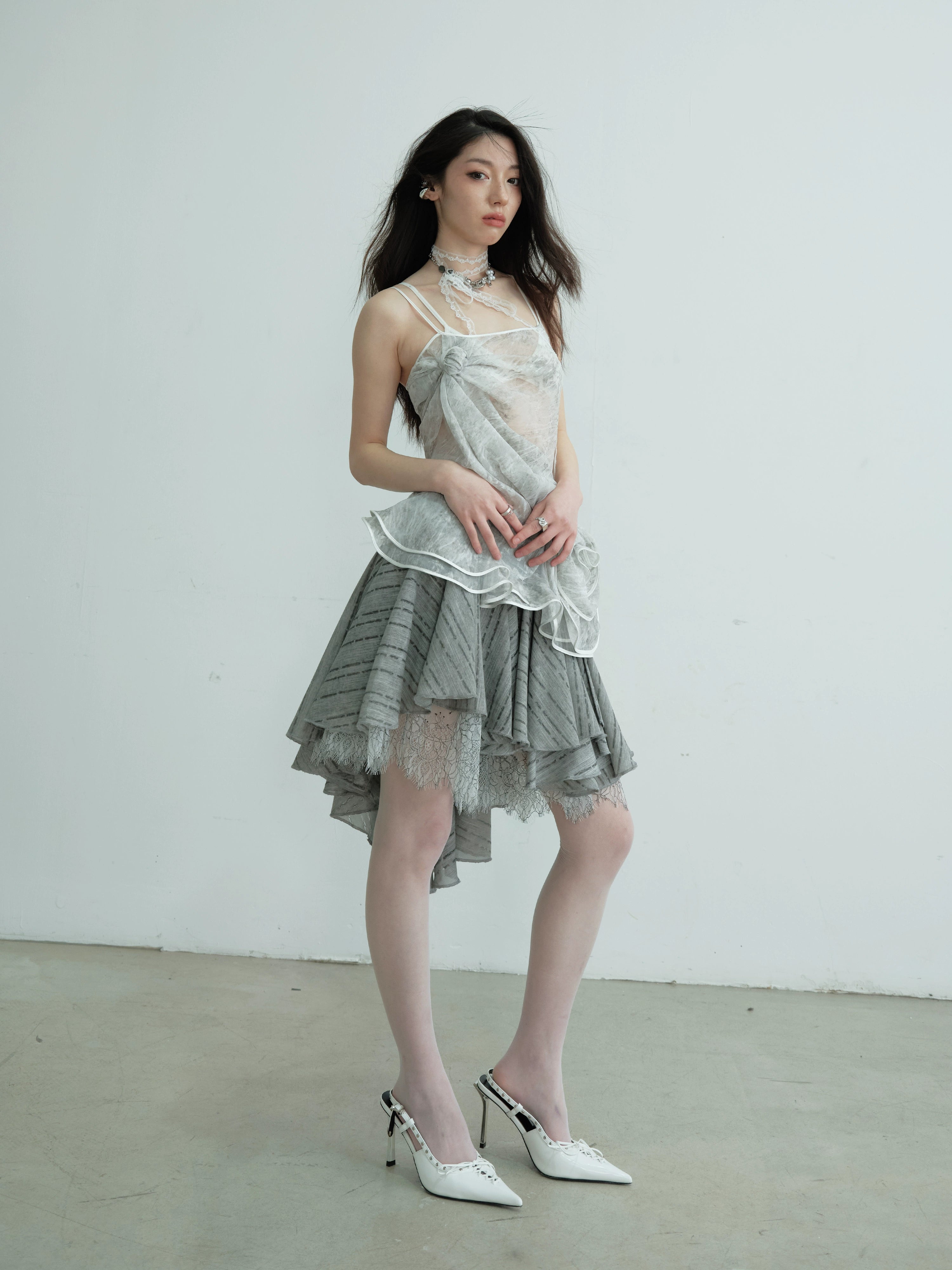 Silver Metallic Ruched Slip Tank Top