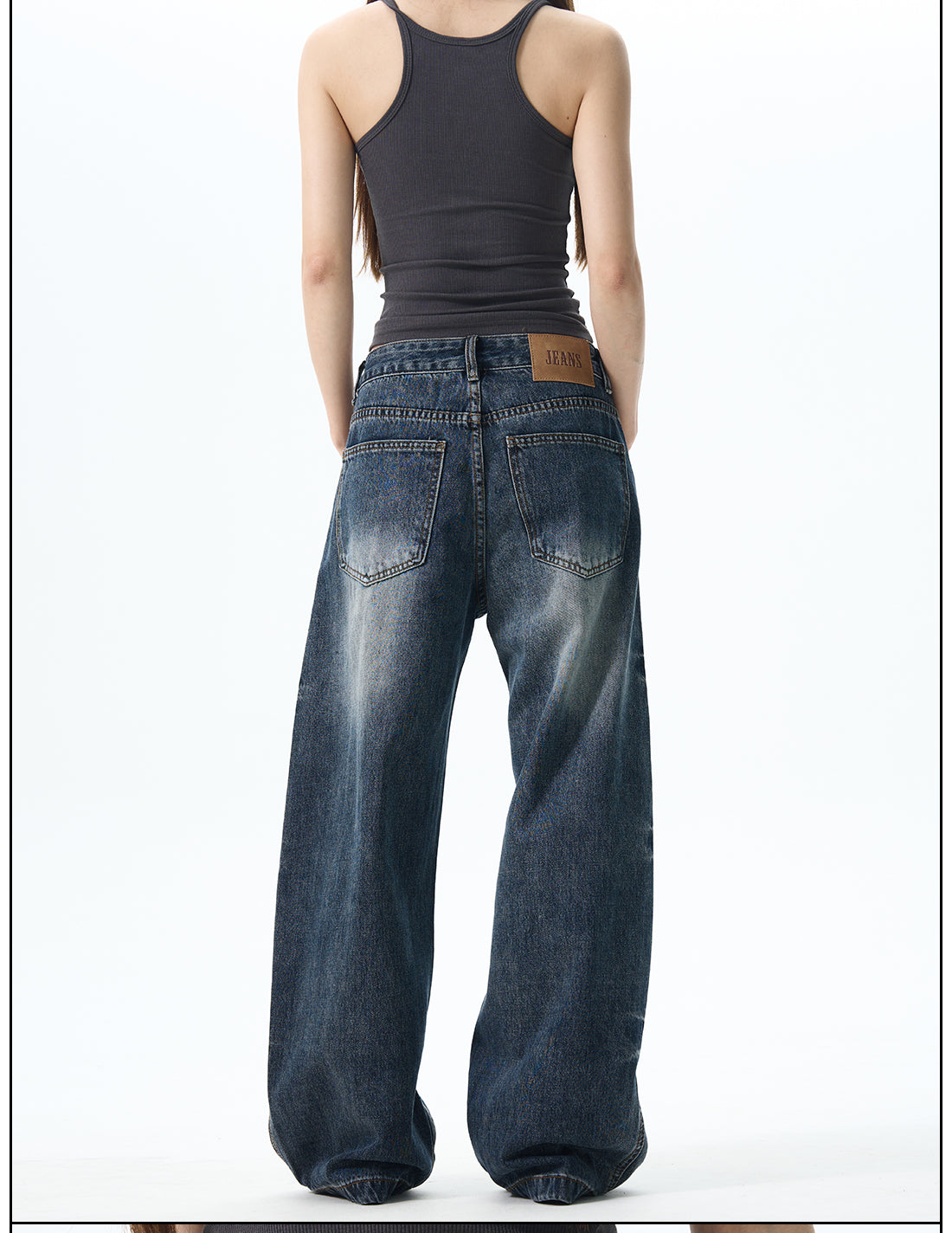 Vintage Wide-Leg Dark Denim Jeans