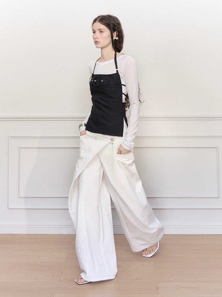 Asymmetrical Wrap Wide Leg Jeans