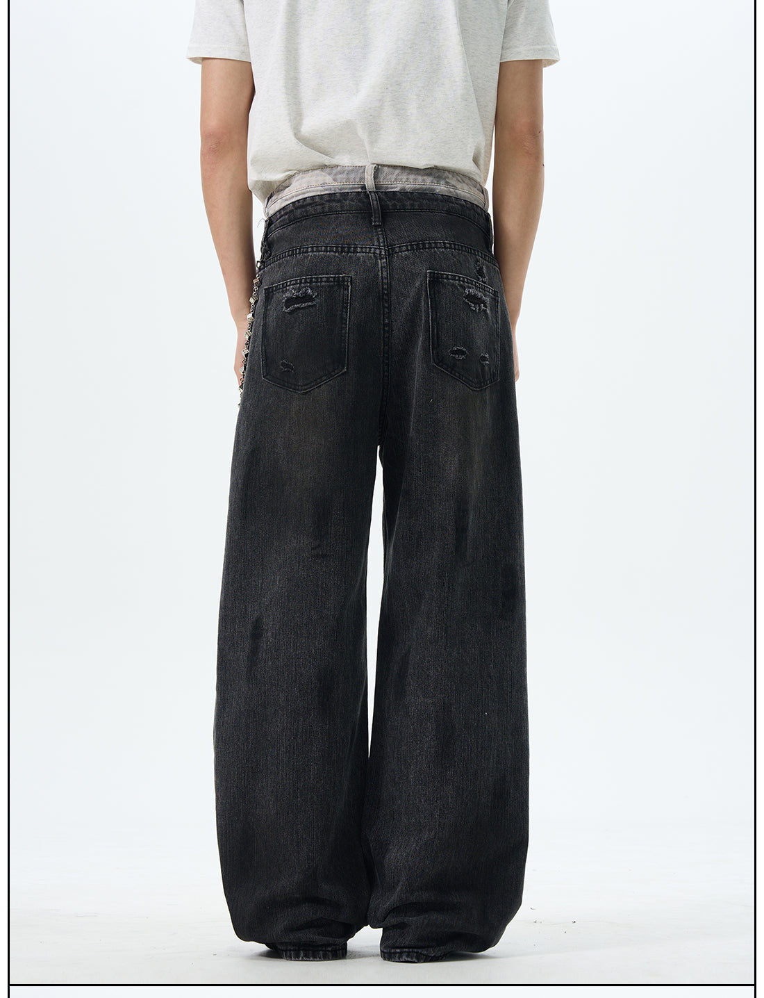 Heavily Distressed Wide Leg Cargo Jeans