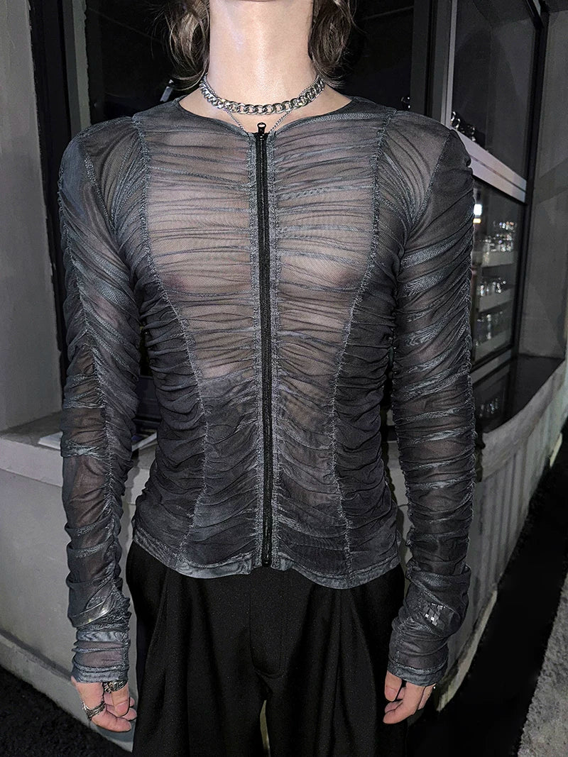 Midnight Siren Ruched Sheer Zip Top