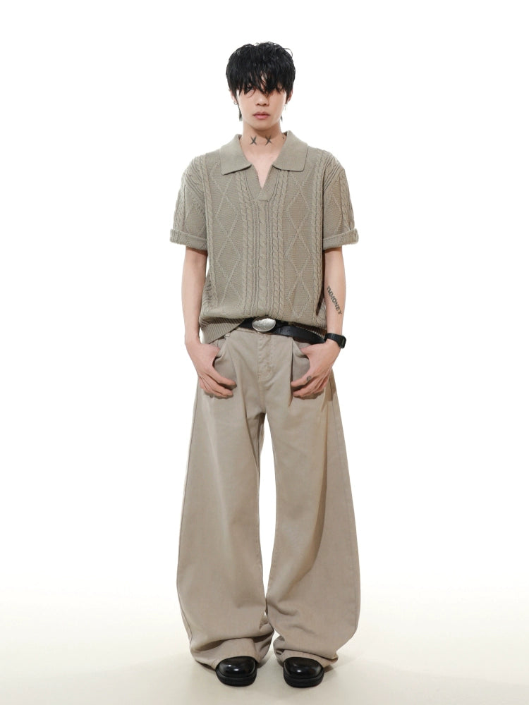Sandstone Cable Knit Polo Tee