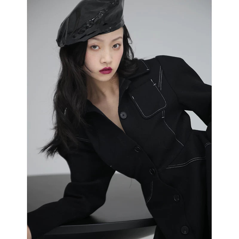 Noir Contrast Stitch Shirt Dress