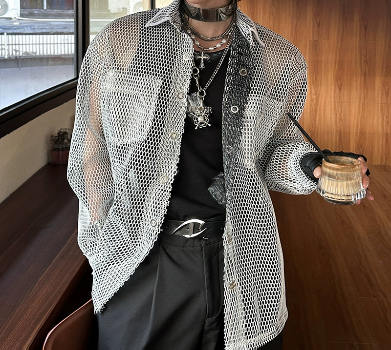 Mesh Button-Up Shirt