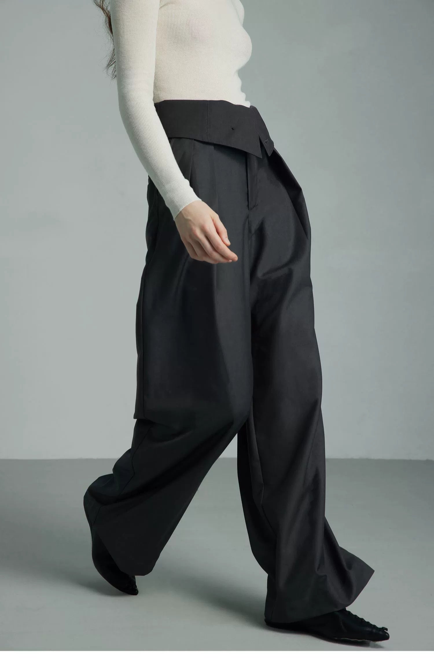 Black Wide-Leg High-Waist Trousers