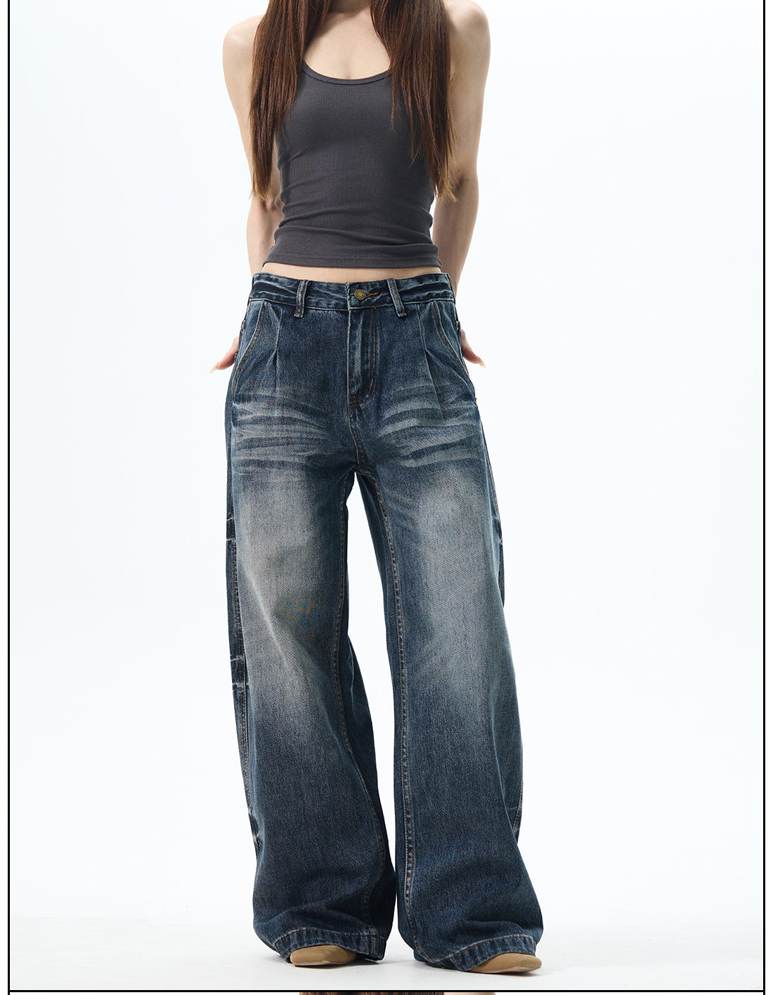 Vintage Wide-Leg Dark Denim Jeans