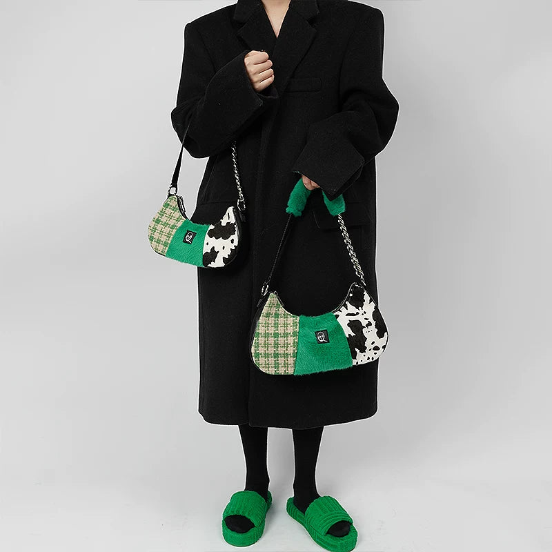Colorblock Cow-Print Chain Shoulder Bag - view 2