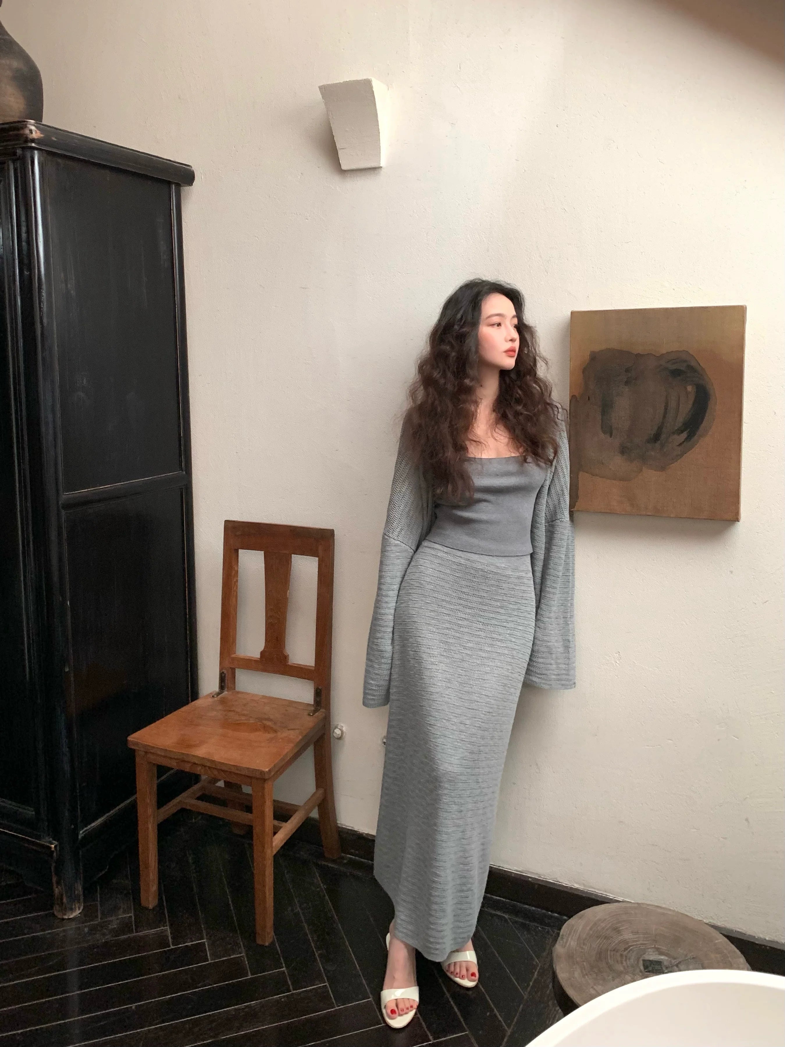 Two-Piece Top and Knit Maxi Skirt Setup