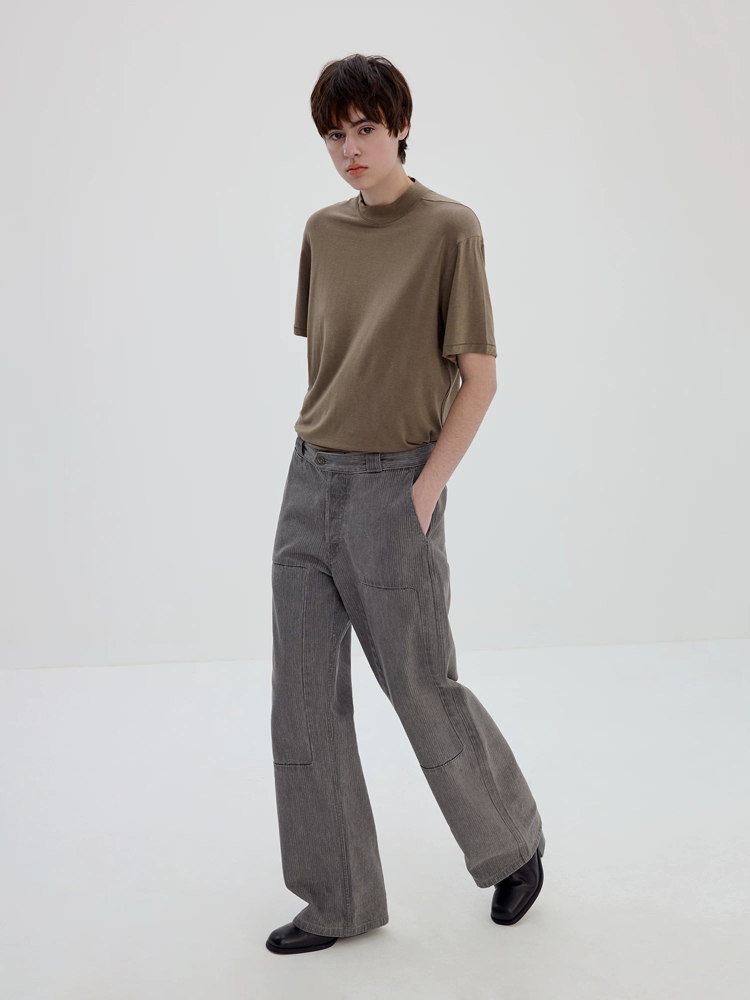 Gray Straight-Leg Patch Pocket Pants