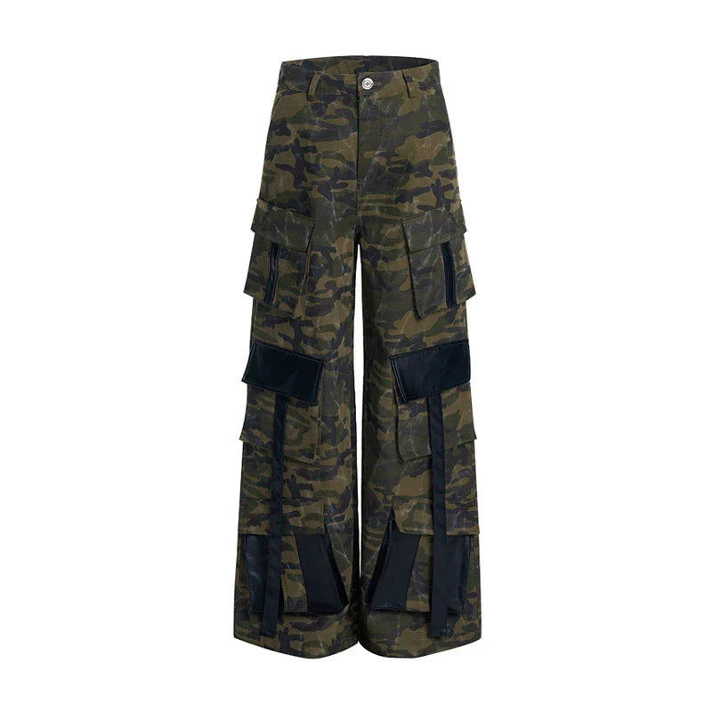 Camo Patchwork Jacket and Wide-Leg Cargo Setup