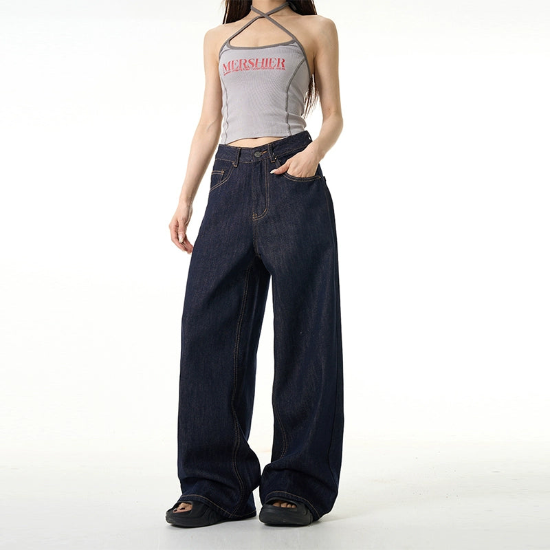 Mid-Rise Dark Wash Wide-Leg Jeans