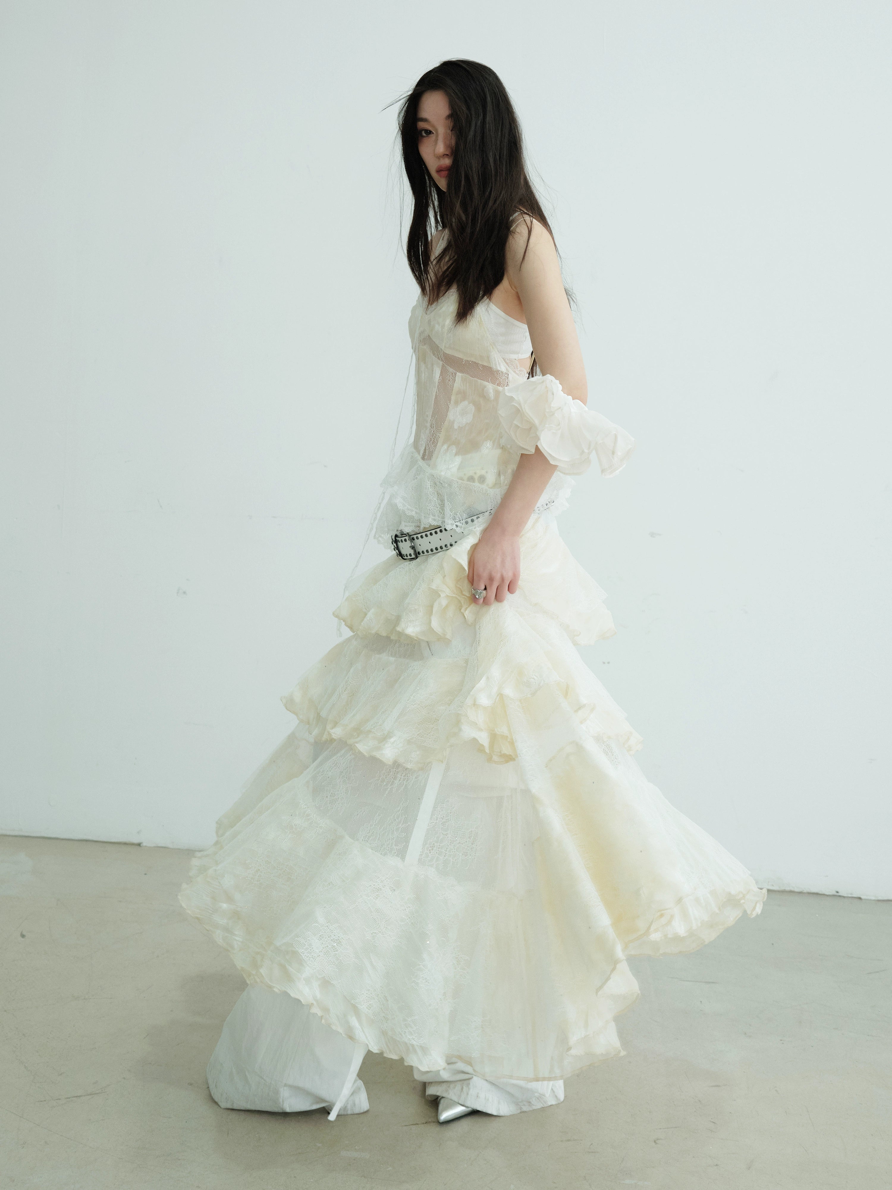 Tiered Ruffle Lace Maxi Slip Dress