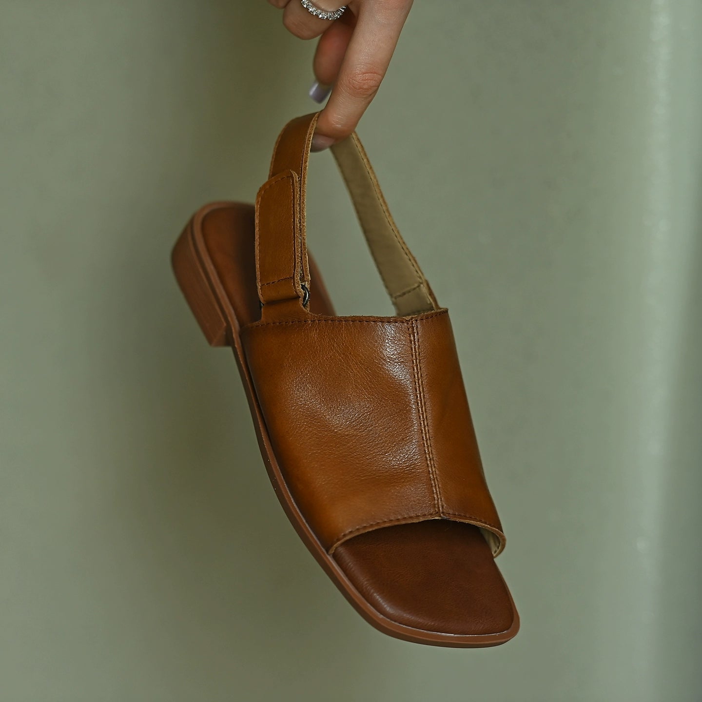 Caramel Leather Slingback Sandals