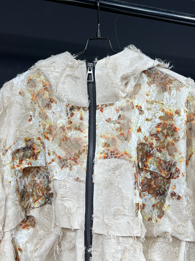 Rust Bloom Shag Texture Bomber Jacket
