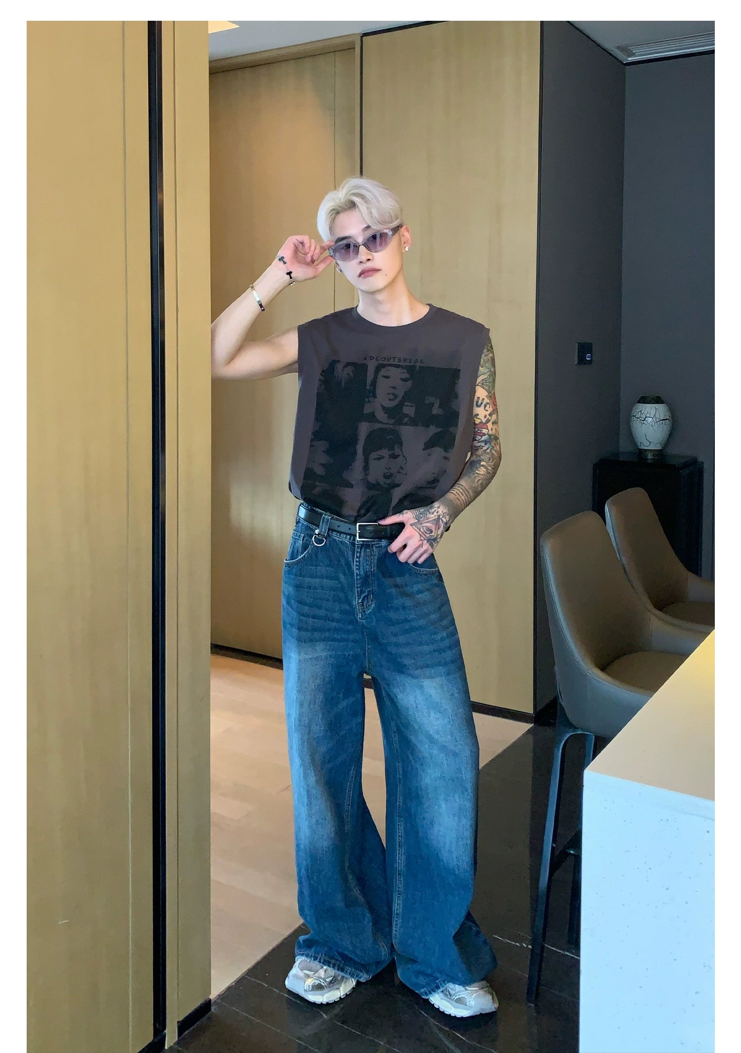 Straight-Wide-Leg Wash Jeans
