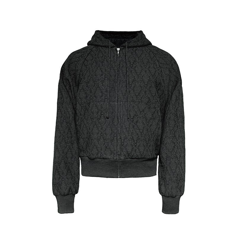 Charcoal Tonal-Jacquard Zip Hoodie