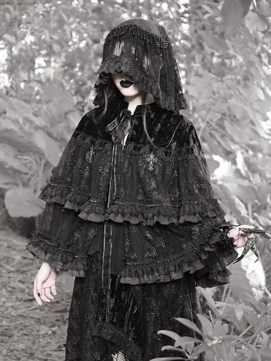 Gothic Black Lace Bonnet Veil