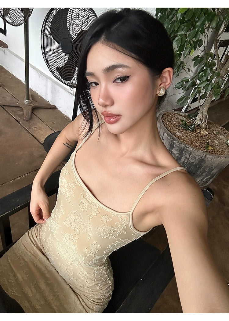 Beige Lace Mermaid Maxi Dress