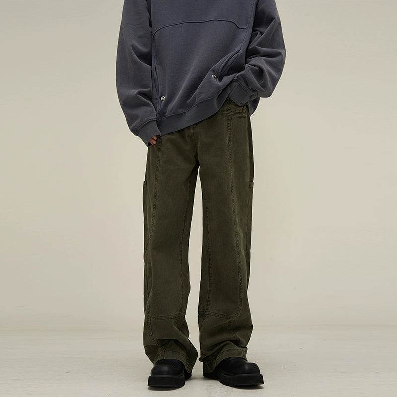 Washed Utility Panel Seams Wide Leg Jeans