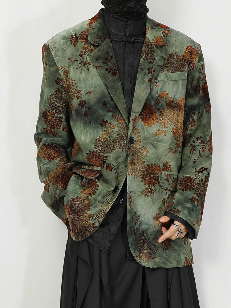 Green Floral Jacquard Blazer