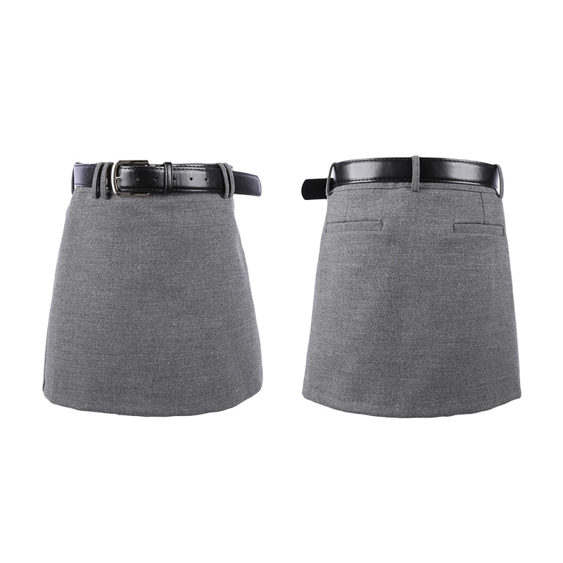 Gray A-Line Mini Skirt with Black Belt