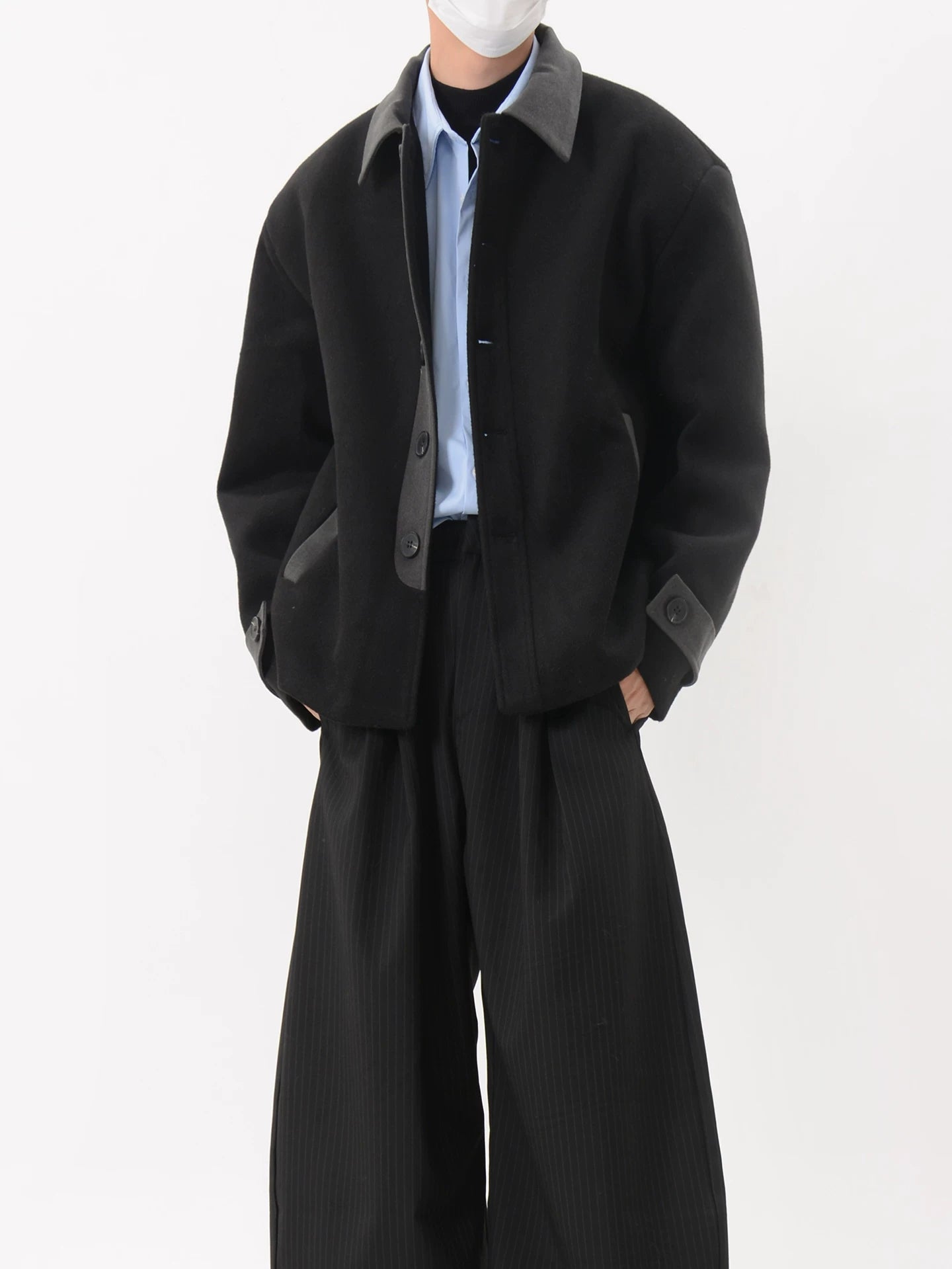 Contrast Collar Wool Blend Jacket