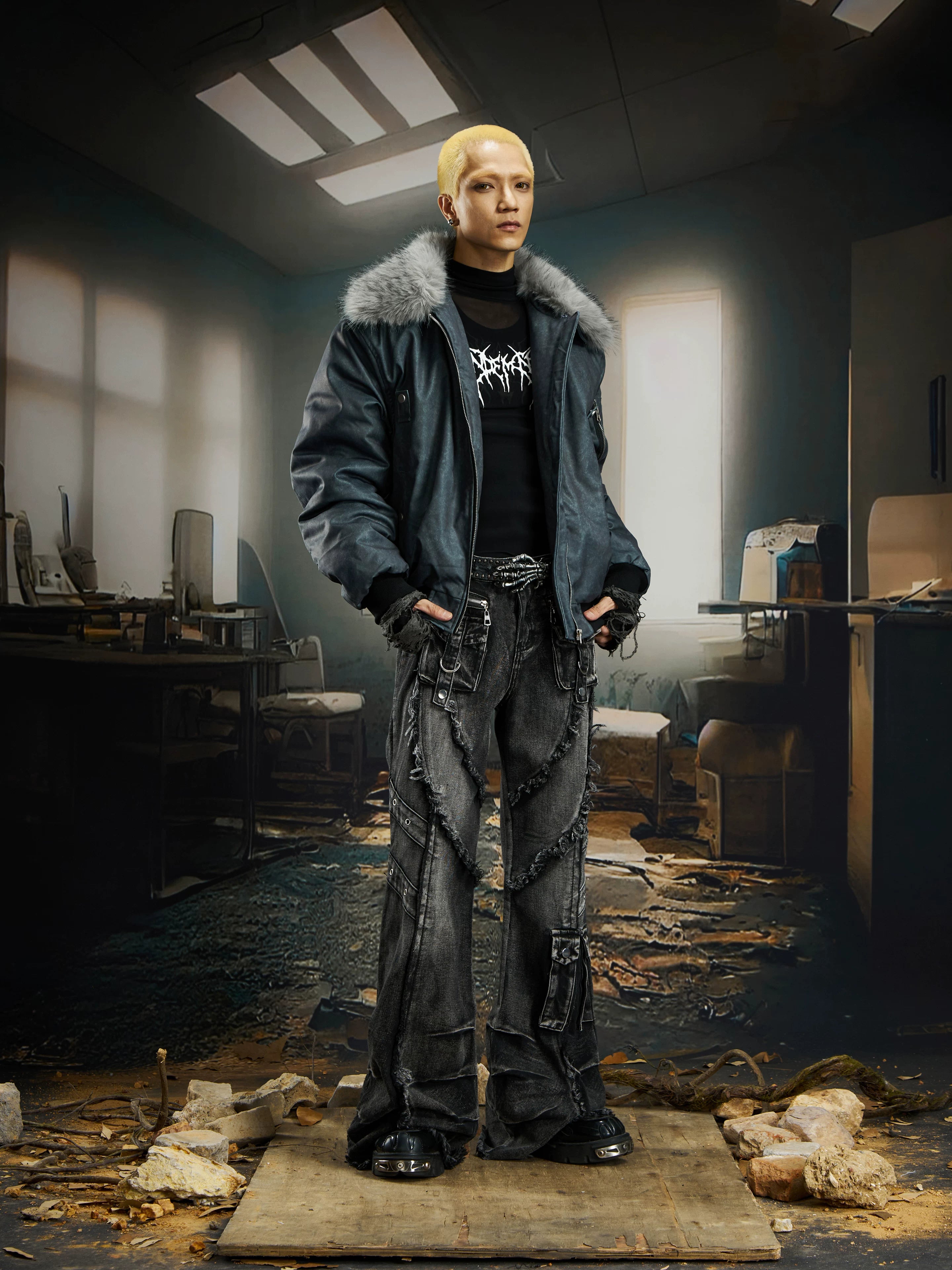 Ruinforge Shredded Cargo Flare Jeans
