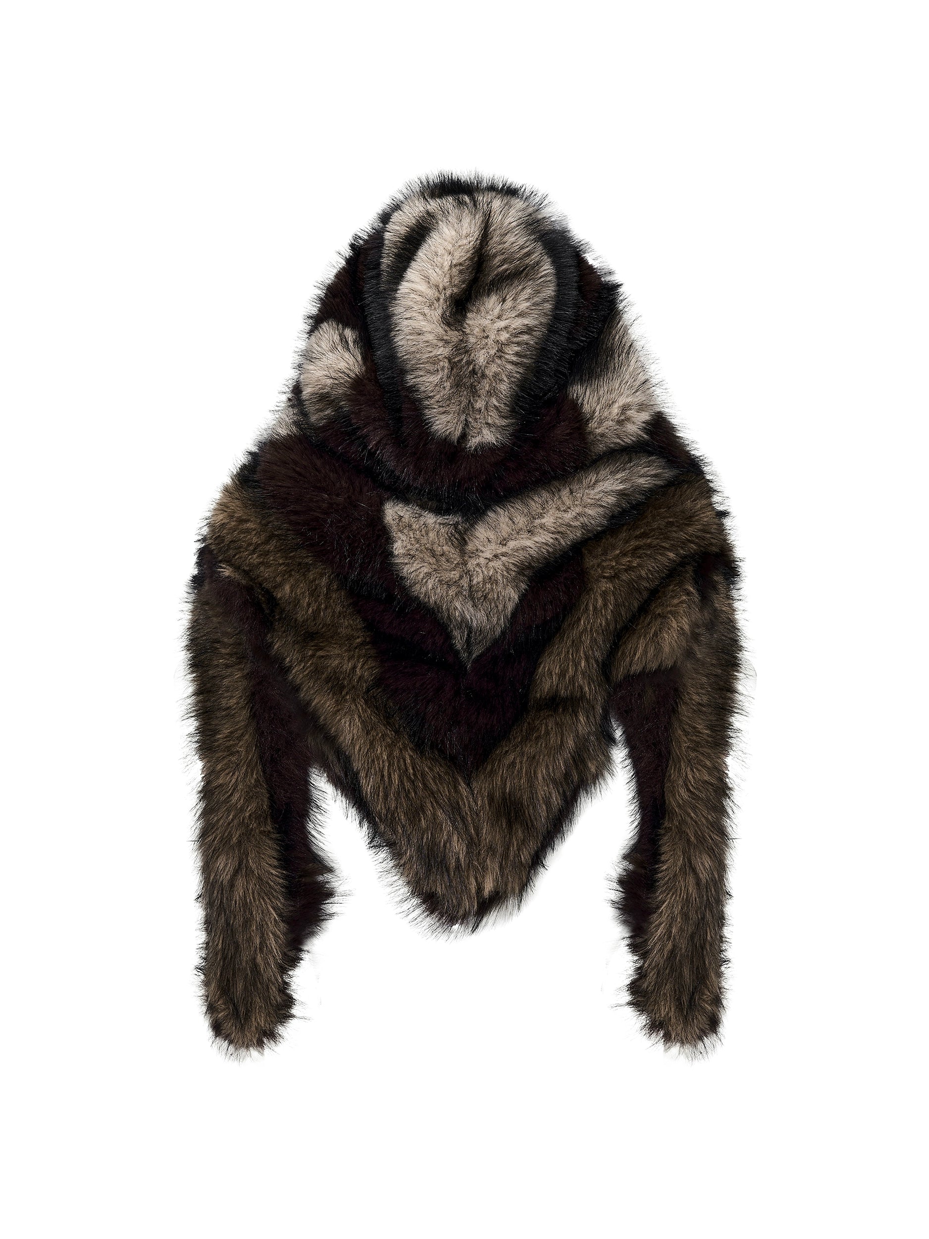 Faux Fur Shawl with Hood in Brown and Black Tones