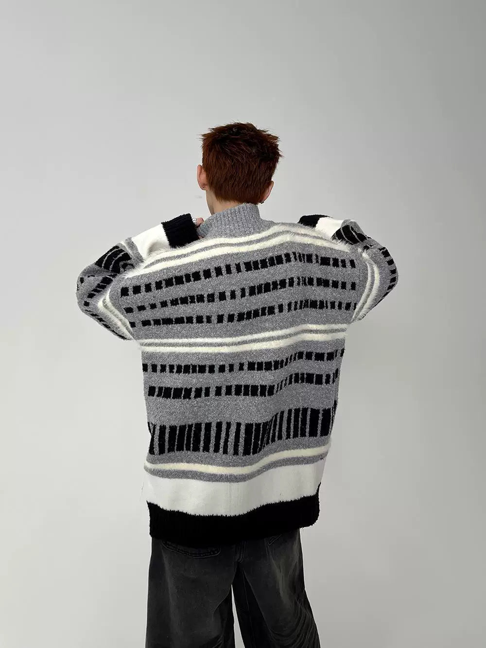 Metro Lines Fuzzy Zip Knit Sweater