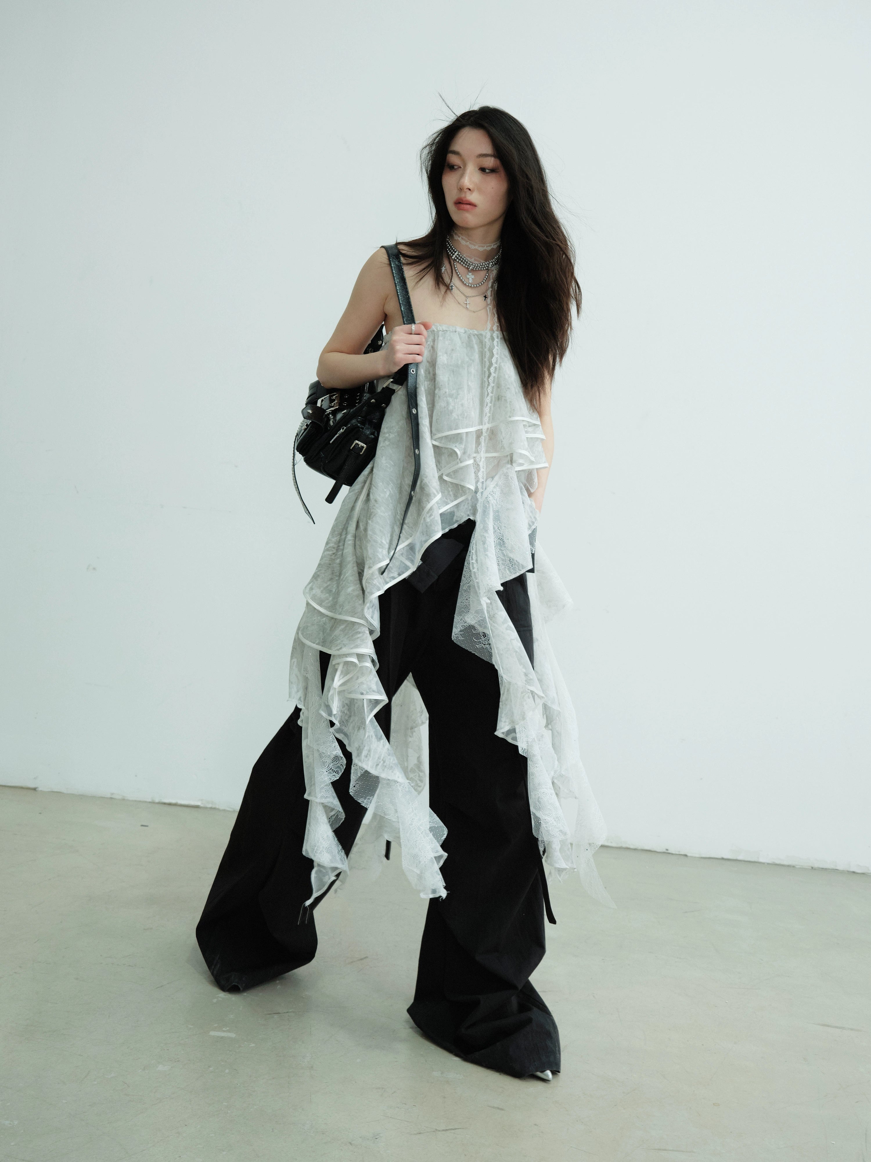 Lace Irregular Ruffle Edge Tube Top Skirt