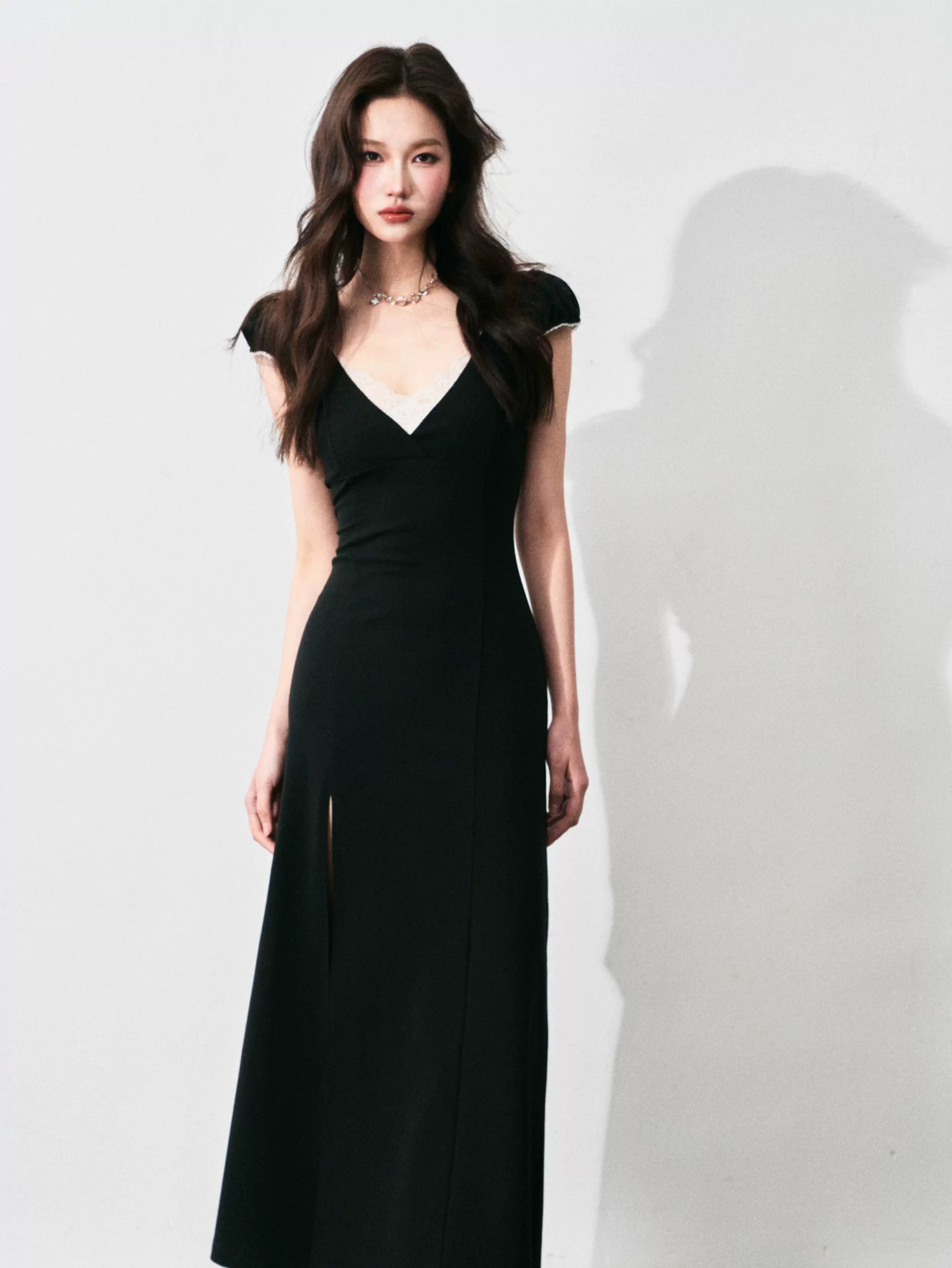 Noir Muse Lace‑Slit Dress