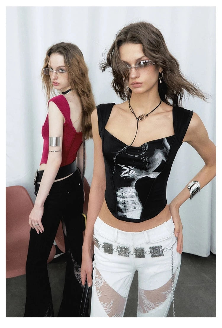 De Akiva Graphic Print Corset Top