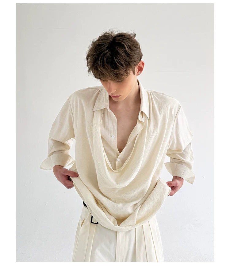 Ivory Cascade Drape Collar Shirt