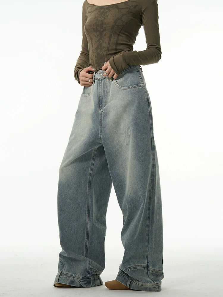 Reversed Style Wide-Leg Denim Jeans - chiclara