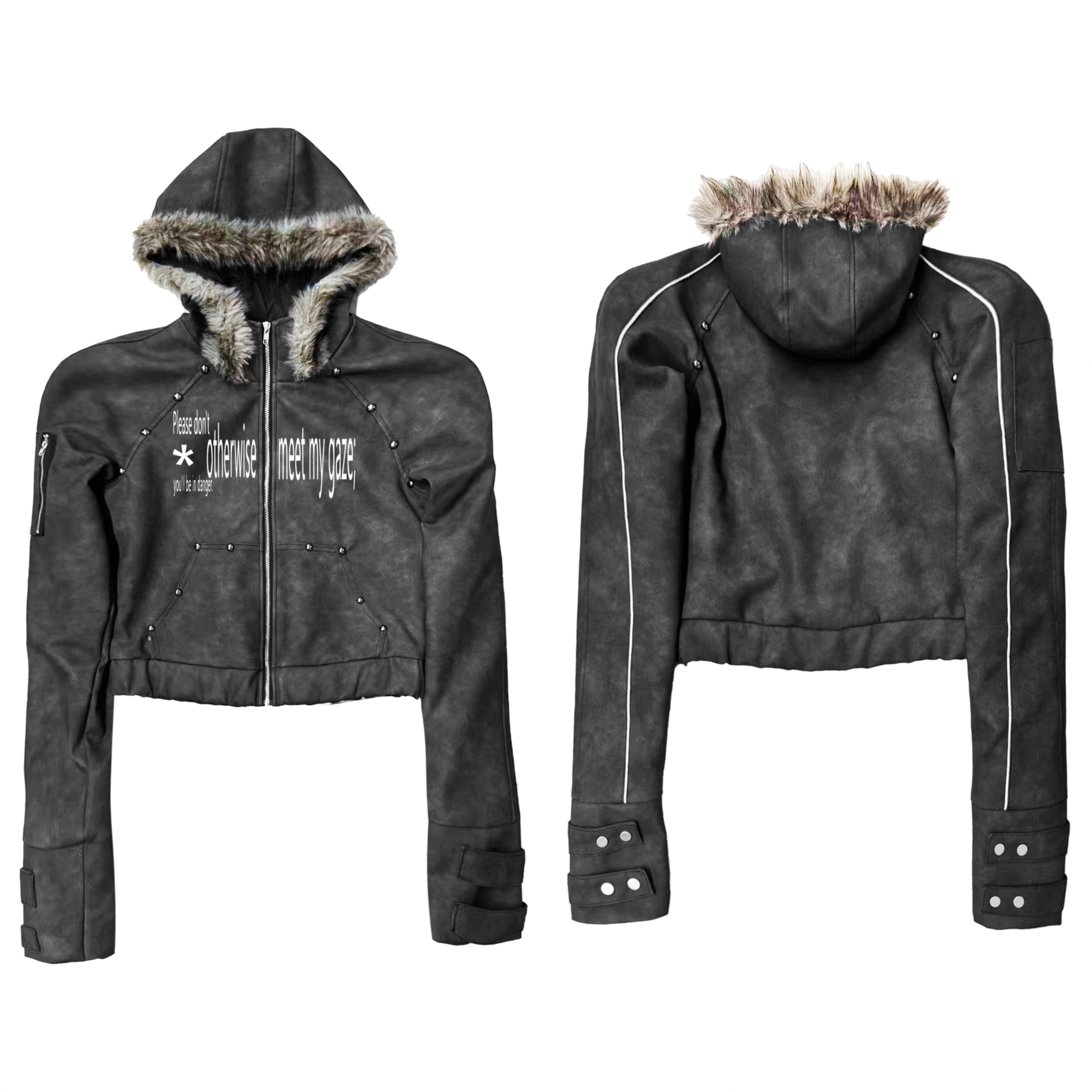 Faux Fur Hood Cropped PU Jacket