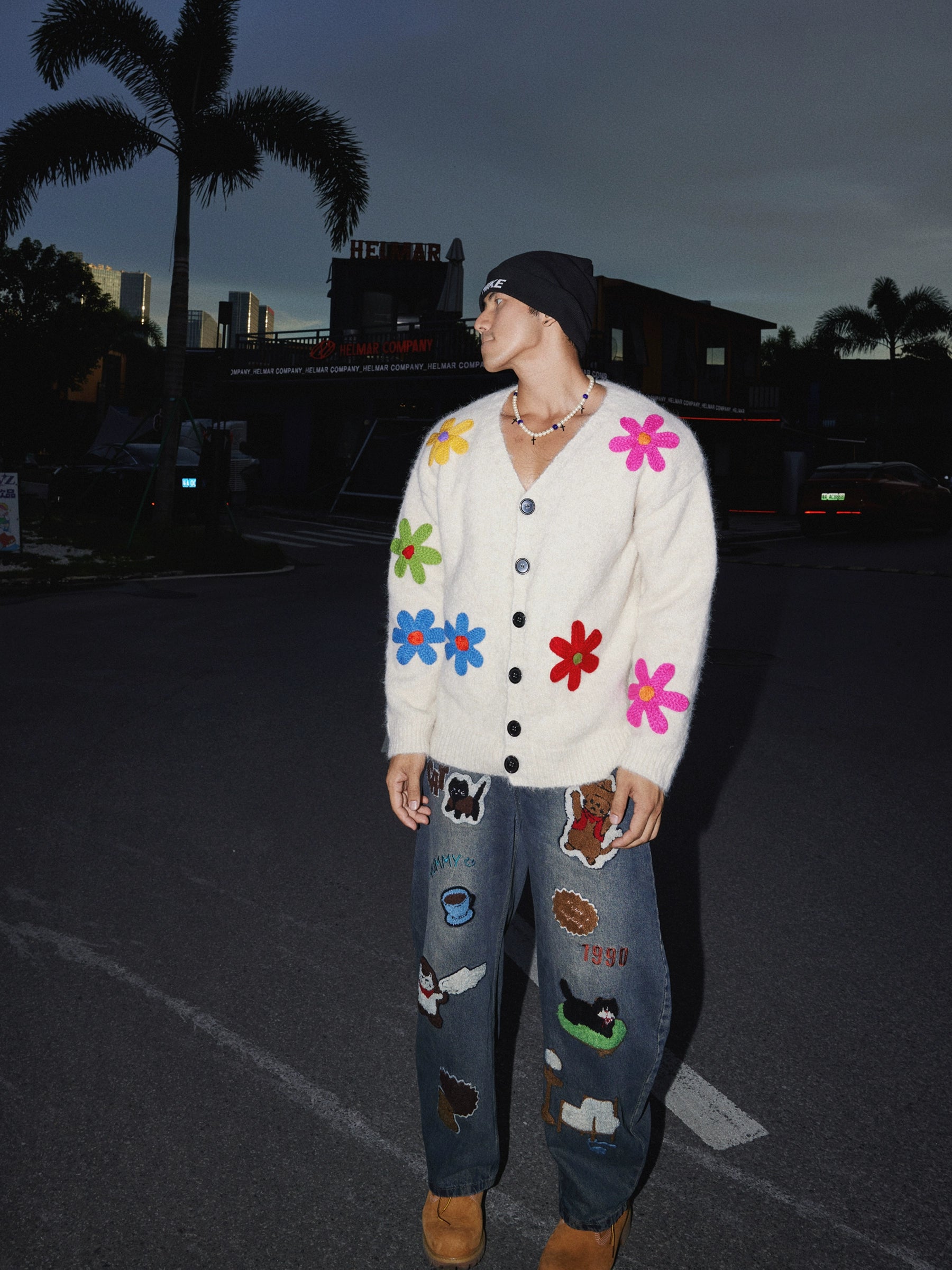 Floral Pattern Button Down Knit Cardigan