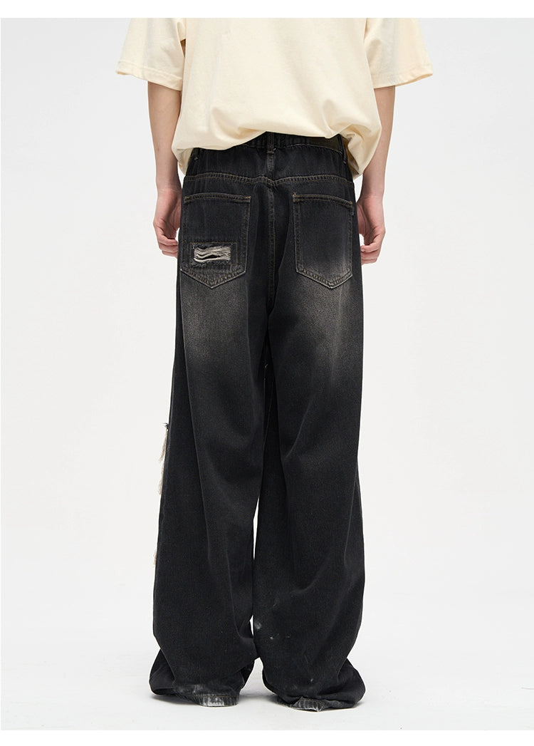 Dripped Panels Wide Leg Baggy Jeans