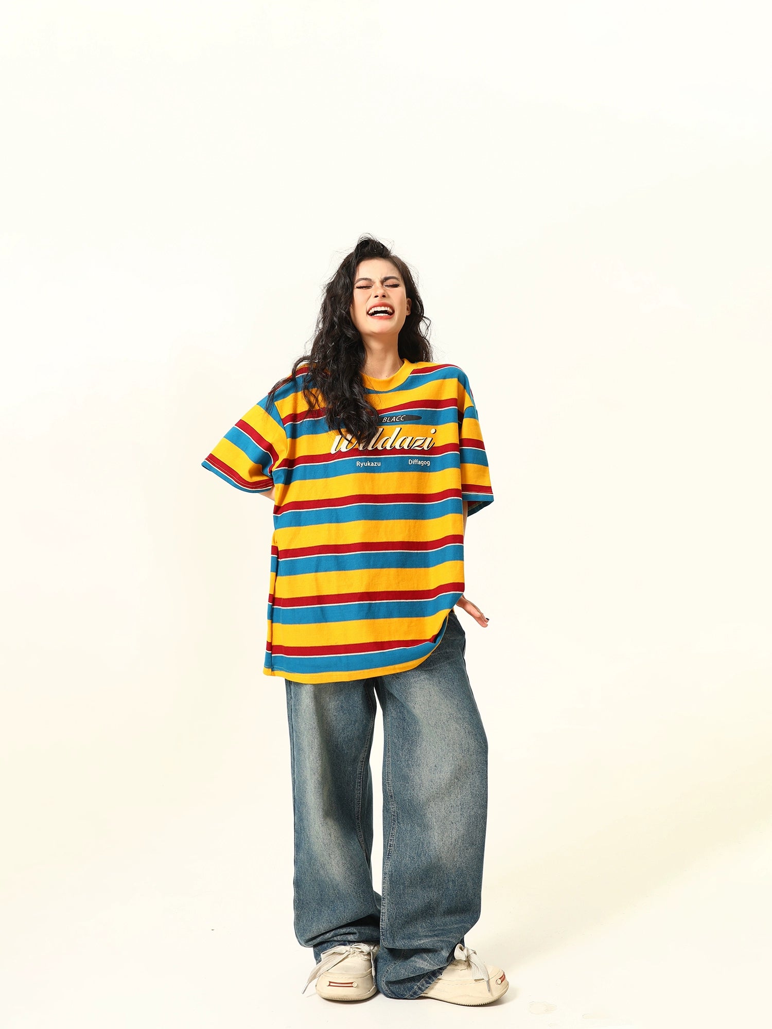 Wildazi Retro Striped Oversized Tee