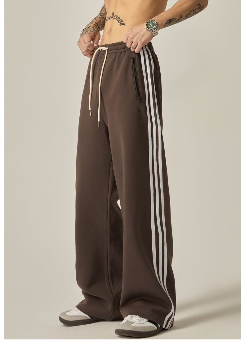 Brown Striped Wide Track Pants