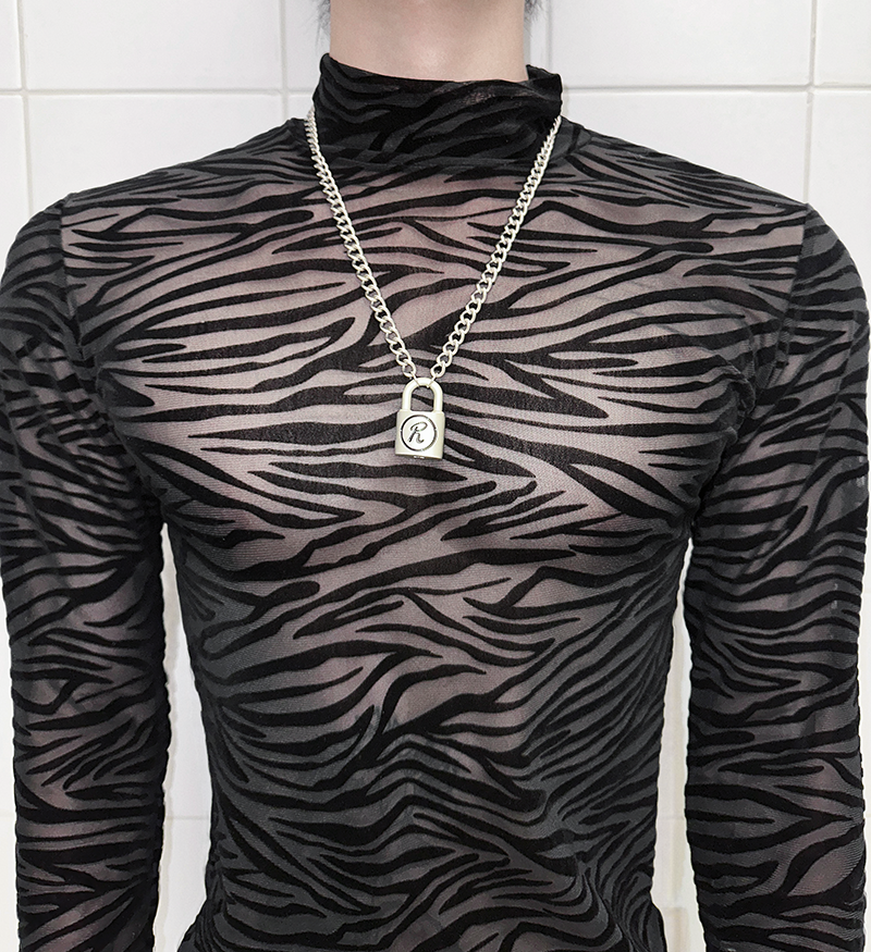 Shadowstripe Sheer Mesh Turtleneck