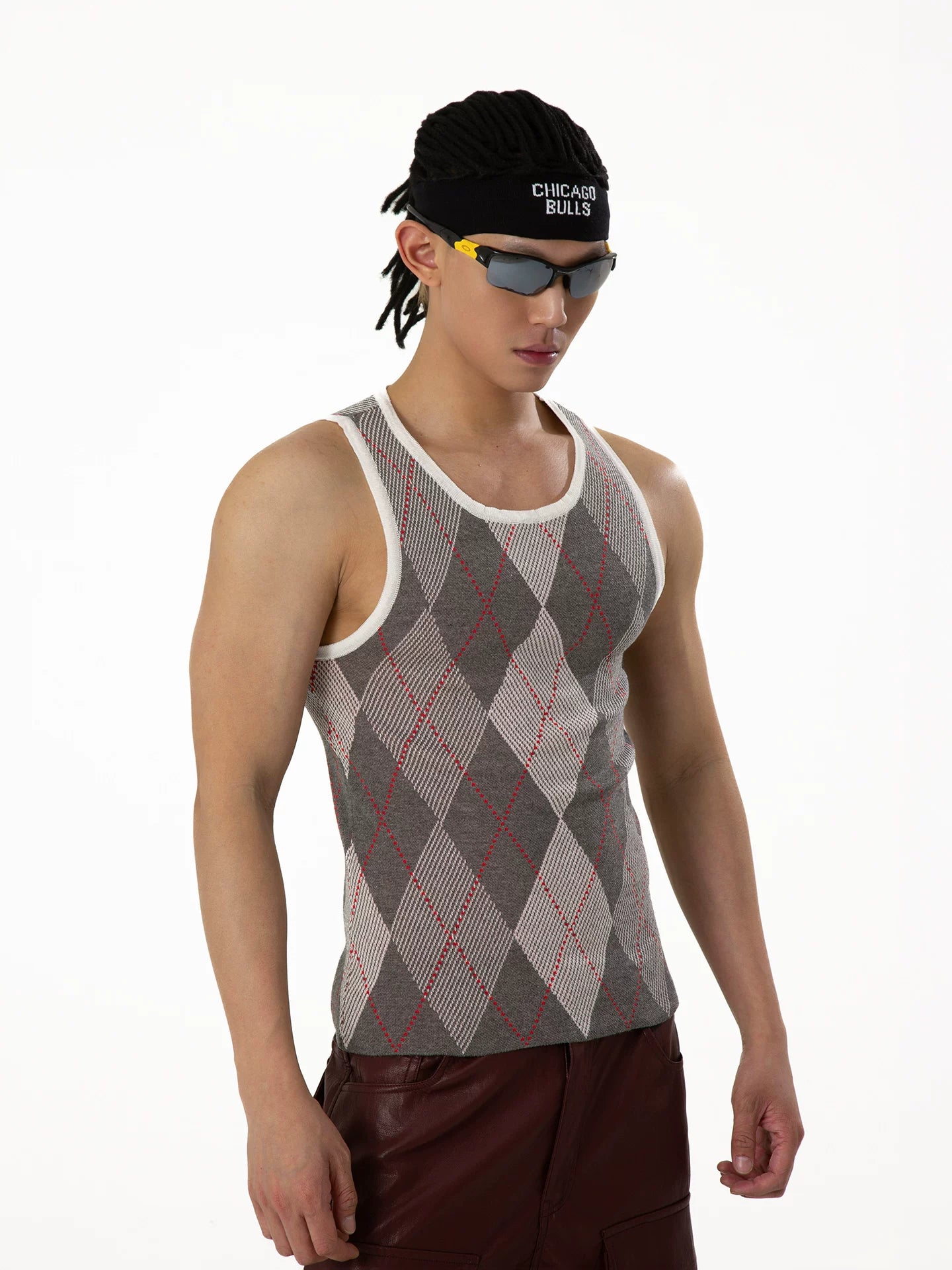 Retro Fairway Argyle Knit Tank Top
