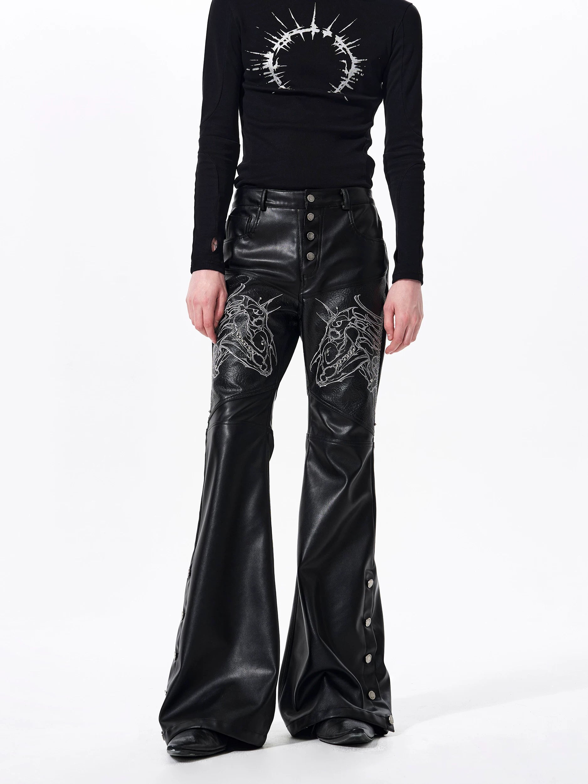 Dragon Howl Flare Leather Pants